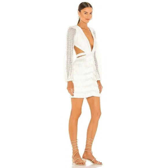 PatBO Cut-out Fringe Mini Dress White Women's Size 2 - Picture 4 of 16